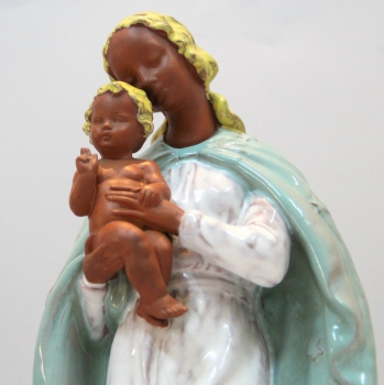 Virgen con niño en terracota vidriada. - Cerámica de Bruselas.