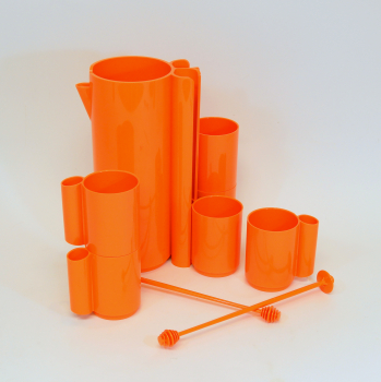 Juego de jarra y vasos en pasta naranja - Marca Poclain