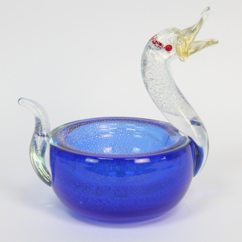 Vaciabolsillos en cristal de Murano - Fabricado con polvo de oro y plata y cristal azul e incoloro.
