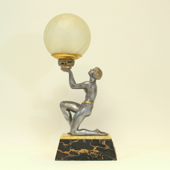 Lámpara francesa Art Decó - Fabricada en calamina, cristal, agata y mármol de Portoro.