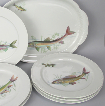 Juego de platos de pescado - Porcelana española.