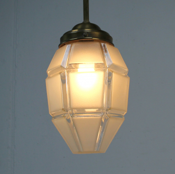 Lámpara de techo belga de los años 20 - Latón y cristal.