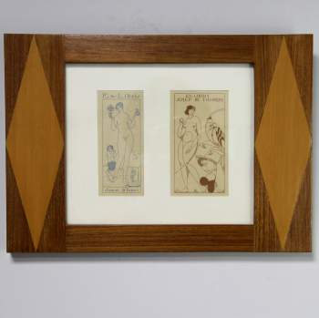 Litografía enmarcada cor marco de madera en boj y teca.