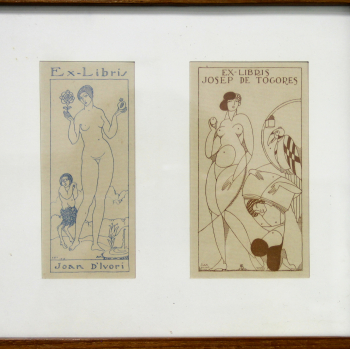 Exlibris Art Deco de Joan D´ivori para Josep de togores - Litografía enmarcada cor marco de madera en boj y teca.