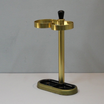 PARAGÜERO AÑOS 50 - Aluminio anonizado en dorado, hierro pintado en oro y negro (base) y madera lacada en negro.